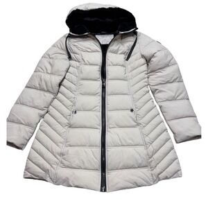 Nautica Women's Puffer Coat Hooded Faux Fur Lined Water Resistant Beige XS